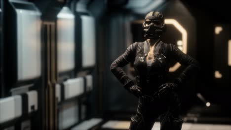 Steampunk-woman-in-futuristic-space-ship